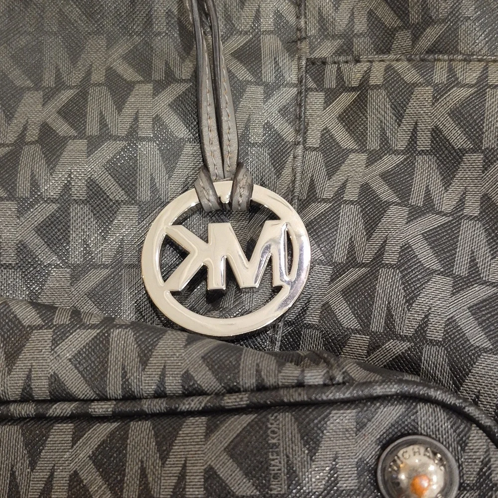 MK Michael Kors Signature Monogram Tote Bag Charcoal Gray